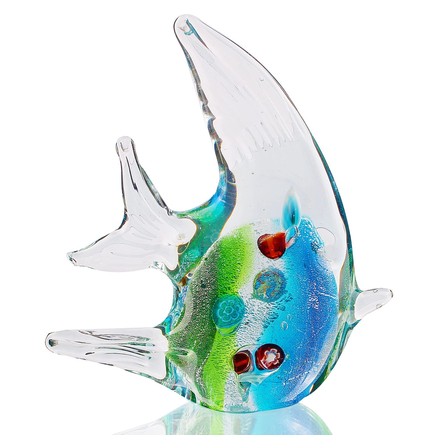 Quligeta Hophen Angel Fish Art Glass Blown Handmade Sea Animal Figurine Sculpture Home Decor Collectible Statue Paper Weight Gift Ornament (Small Green)