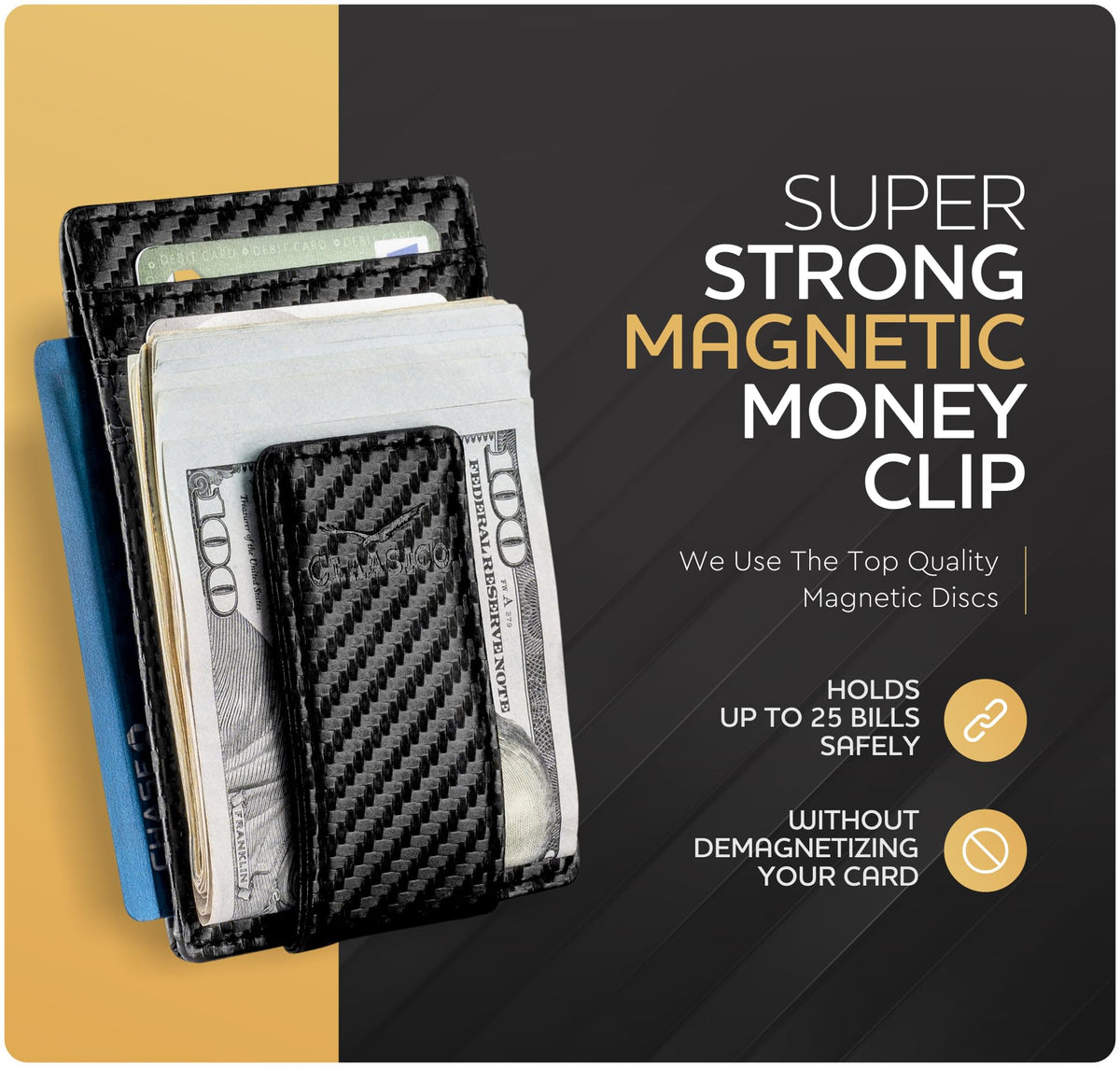 Money Clip Leather Wallet For Men Slim Front Pocket RFID Blocking with Super Strong Magnetic