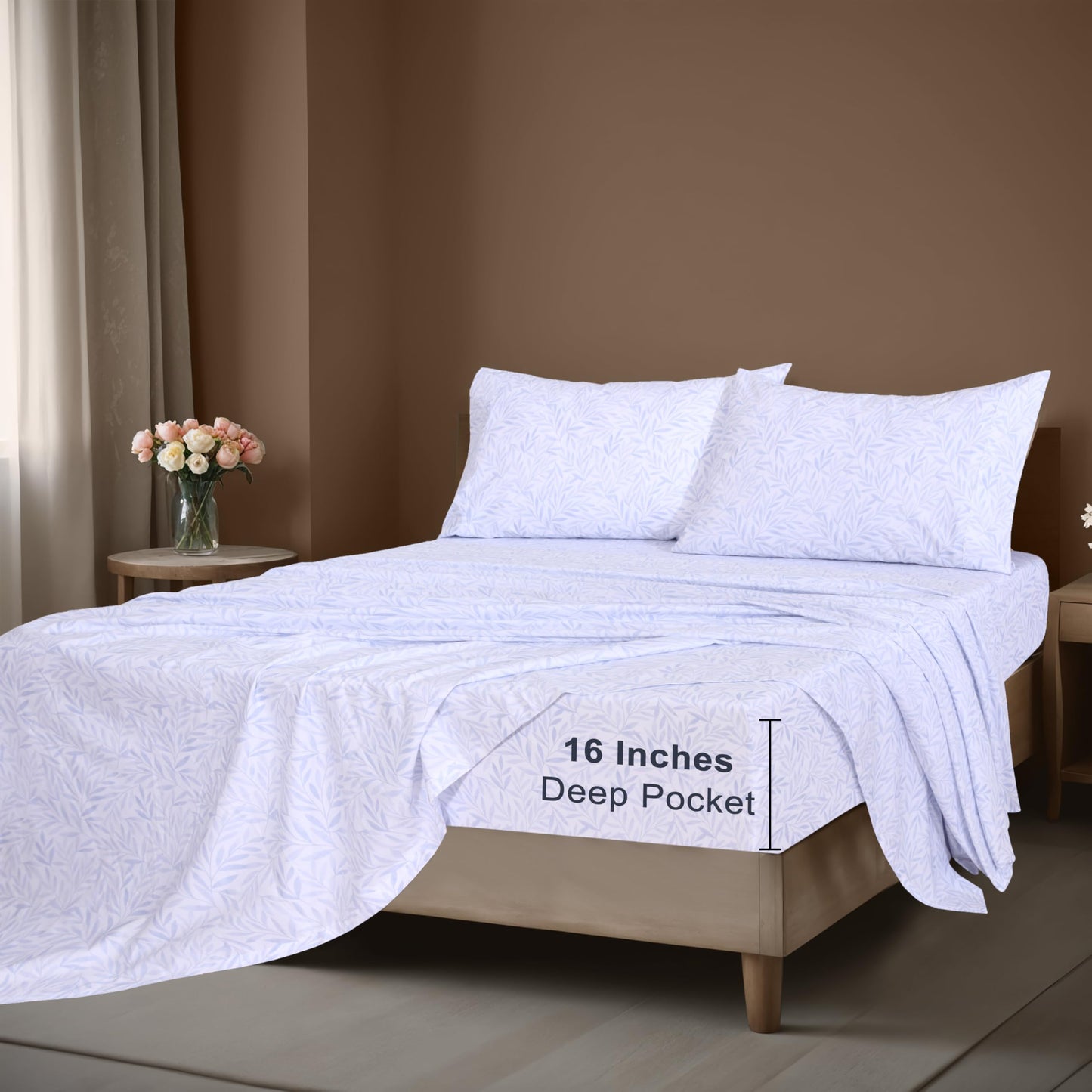 ZOYER 100% Cotton Sheets – Full Size Percale Bedding, Cooling & Breathable, Durable with a Crisp, Soft & Comfortable Feel, 16" Deep Pocket, 4-Piece Set, Blue Autumn