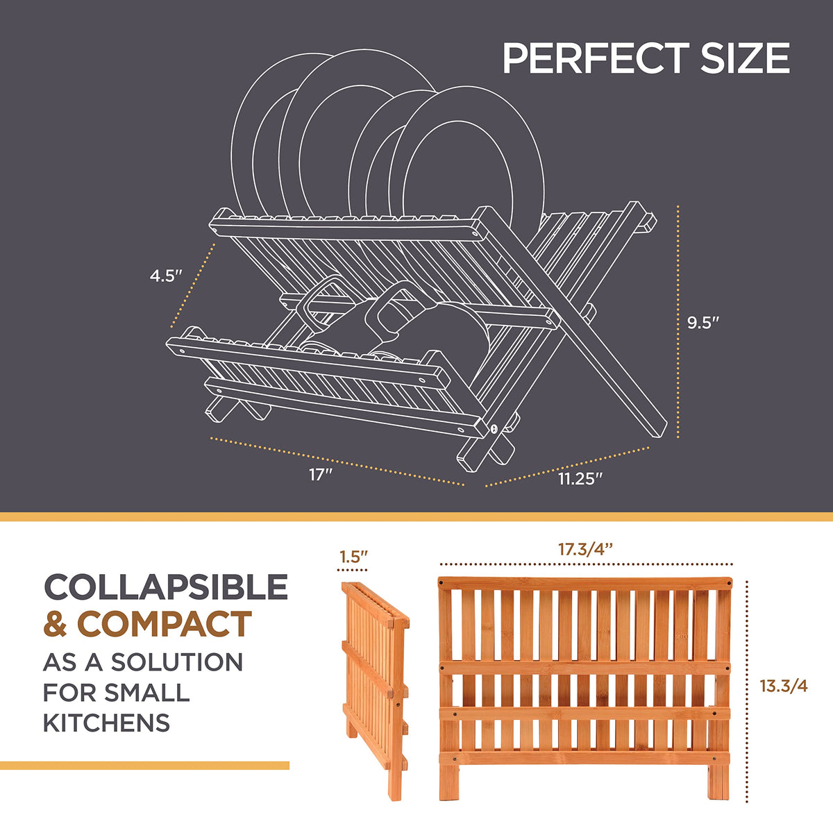 Bambüsi Bamboo Dish Drying Rack and Utensil Holder Set Bundle