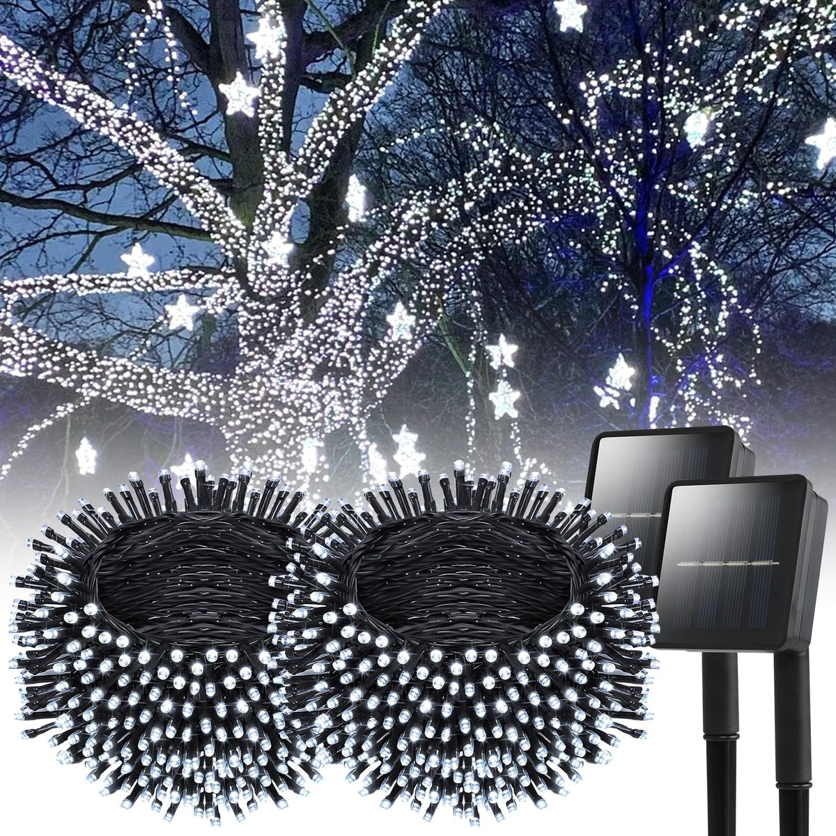 Dailyart Solar String Lights Outdoor, 2 Pack 240 Led Solar Fairy Lights for Outside Waterproof 170ft Cool White Solar Lights 8 Lighting Mode Solar String Lights for Outside,Garden,Courtyards,Trees