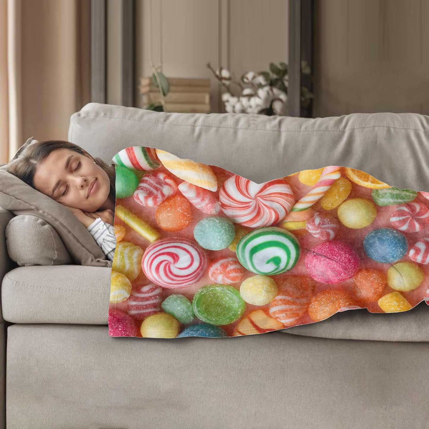 Plistiz Candy Theme Throw Blanket, 50x60, Soft Flannel, Multicolor