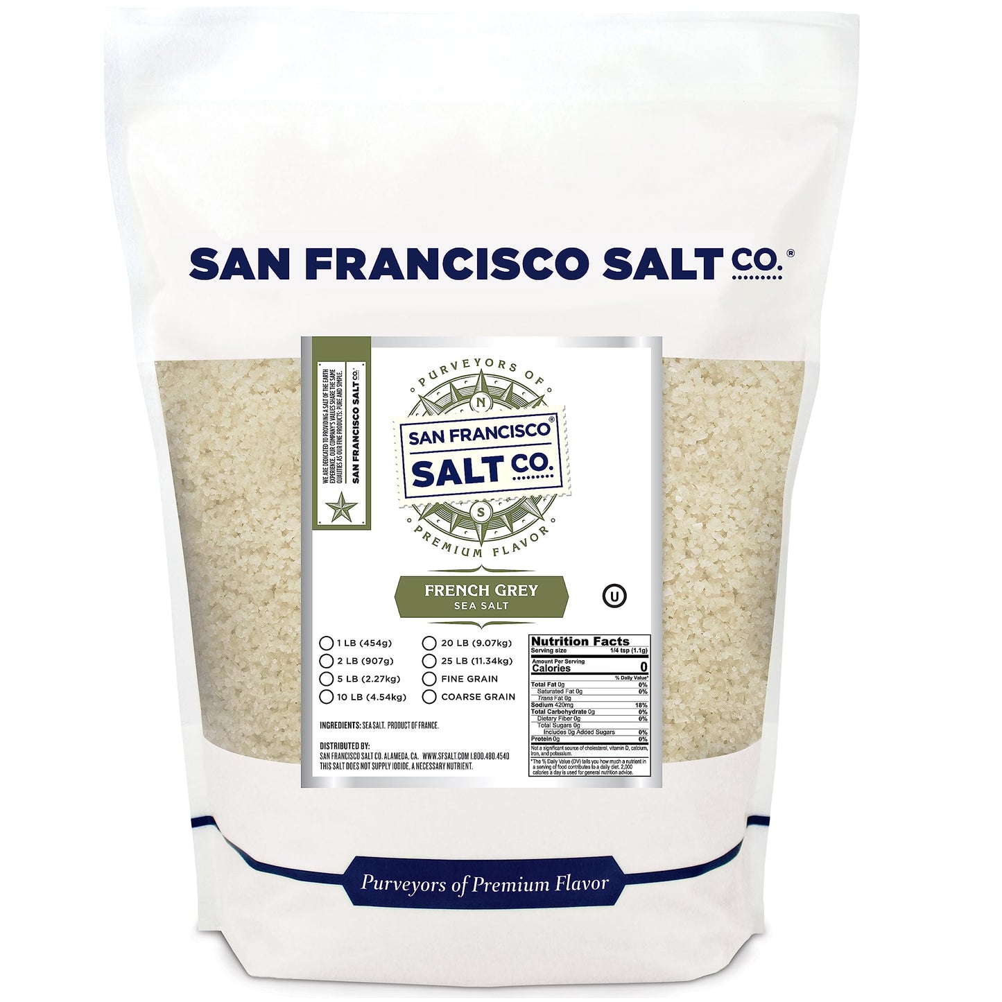 French Grey Sea Salt 2 lb Bag – Coarse Grain (Sel Gris) from Guérande France – All-Natural, Kosher Gourmet Sea Salt for Cooking, Seasoning & Grilling