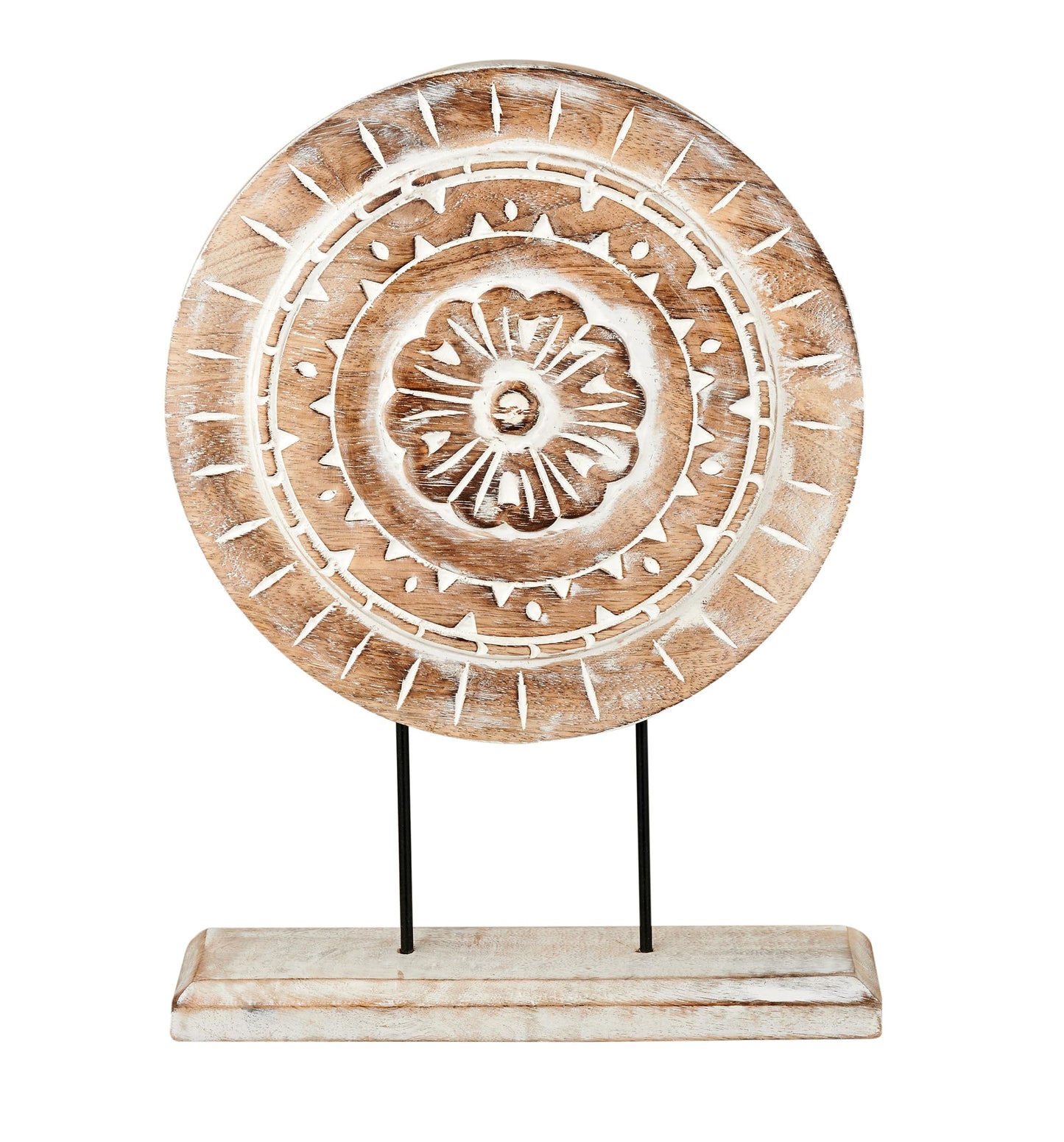 Eximious India Farmhouse Table Sculpture Home Decor Statue Mandala Carved for Modern Home 10" x 14", Living Room, Fireplace Mantel Shelf, Table and Entryway Decor Stand (Design 2)