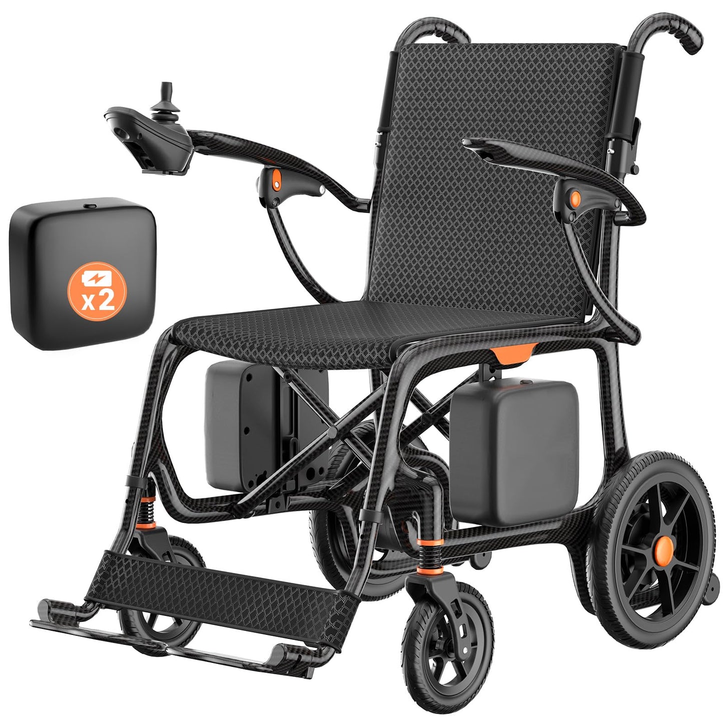 28lbs Ultralight 28 Miles Long Range 100% Carbon Fiber Travel Electric Wheelchairs for Adults, FreeWink Foldable Portable Electric Wheelchairs with 2 Lithium Batteries for All Terrain Airline Approved