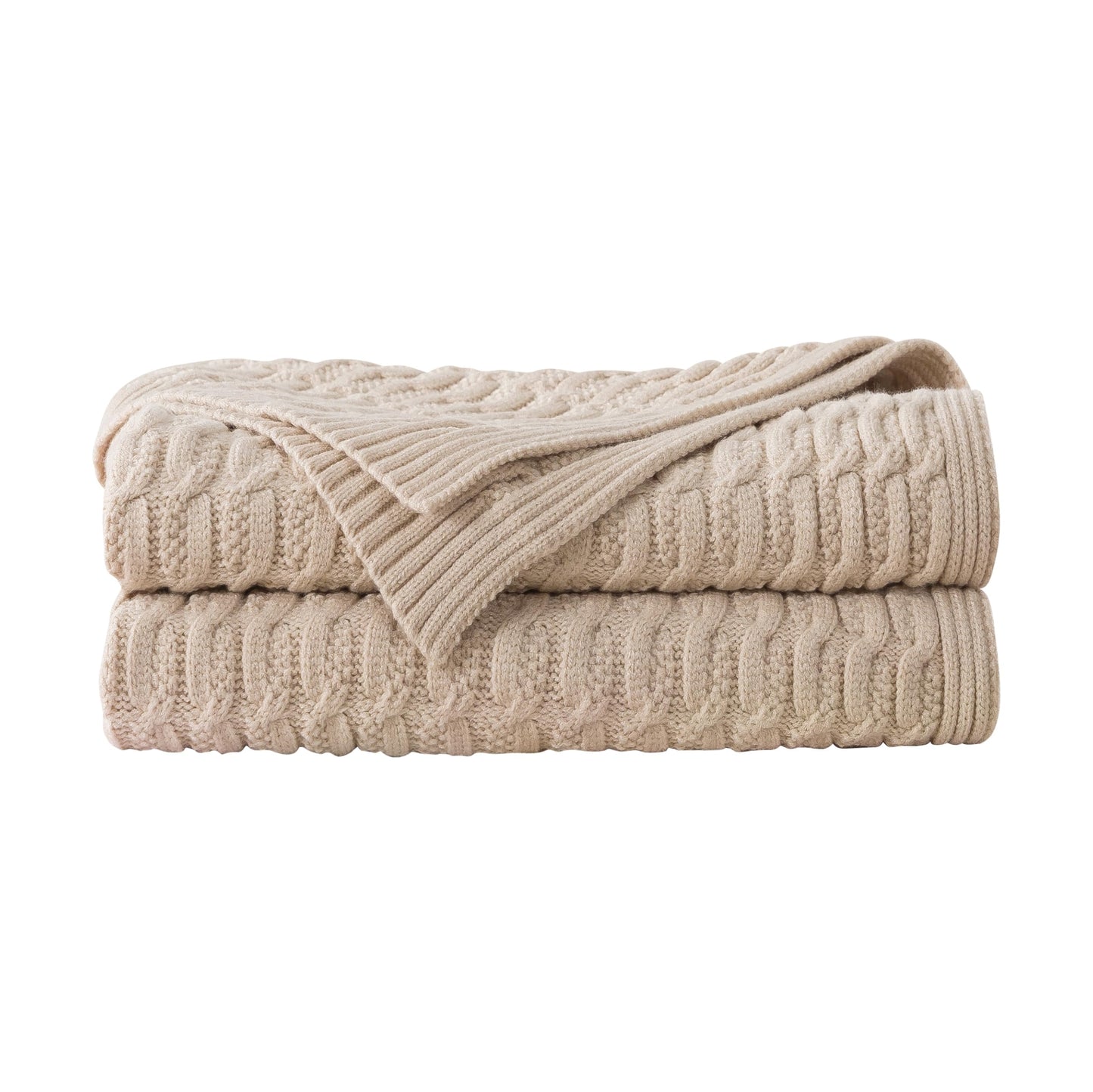 WDCOZY Cable Knit Throw Blanket – Super Soft, Warm & Lightweight Knitted Jacquard Throw Blanket for Couch, Sofa, Bed, Chair, Cozy Texture Farmhouse Decorative Home Blanket, Beige 50x60 inches