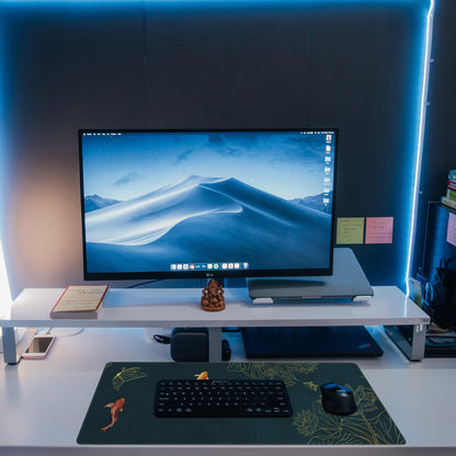 Eflxamz Large Gaming Mouse Pad, Koi Fish Ink Painting Desk Mat, Golden Line Lotus Desk Pad, Extended Big Computer Keyboard Mouse Pad with Non-Slip Base and Stitched Edge, 31.5"x11.8"