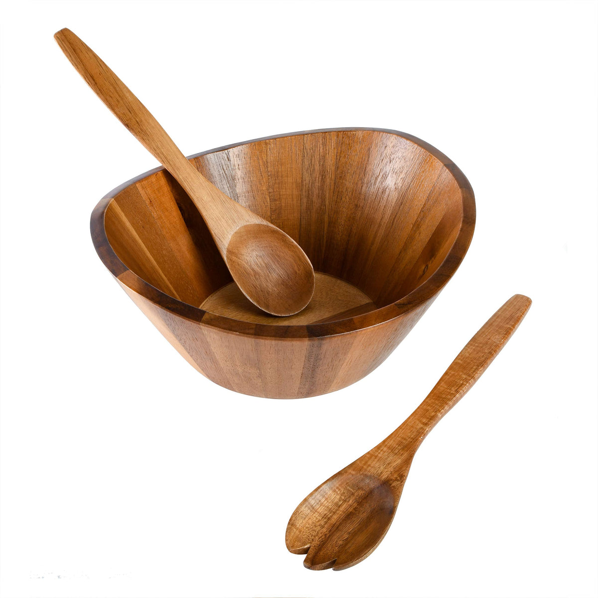 Gibson Home Sherwood 3-Piece Acacia Wood Salad Bowl Set, 32 Quart Large Serving Bowls, Natural Finish, Durable & Eco-Friendly