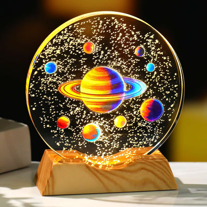 BJSYLTEK 3D Crystal Space Night Light, Saturn Planetary Galaxy Lamp for Kids & Space Lovers, LED Cosmic Decor Nightlight as Astronaut Gift for Bedroom/Desk（10cm/3.94in）
