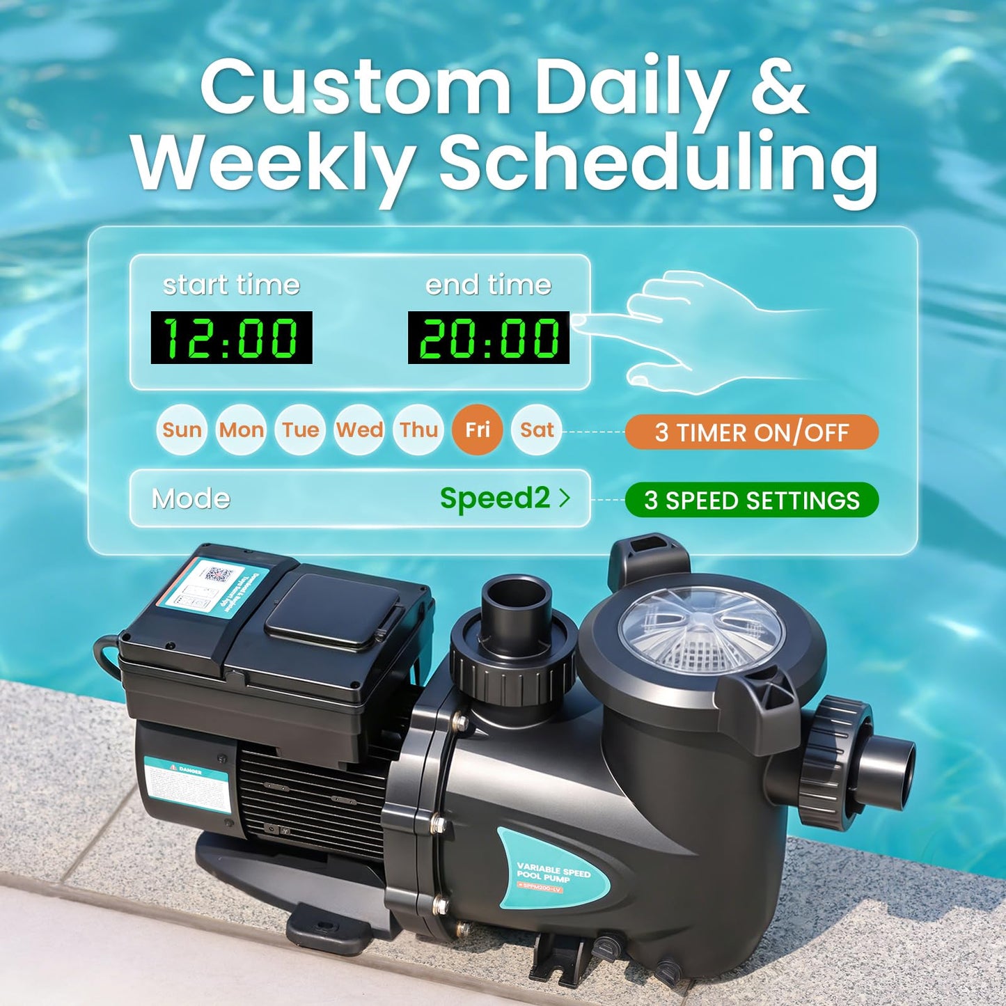 Vidapool Variable Speed Pool Pump, In/Above Pool Pump with Filter Basket, 2 HP, 115V, 10140GPH