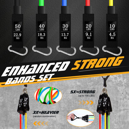 Resistance Bands Set 5pcs with Handle,Up to 150LB/68kg Strength Exercise Training Fitness Tubes Tension Bands Workout Gym Equipment Men and Women for Home Use Physical Training Cable,150 LBS