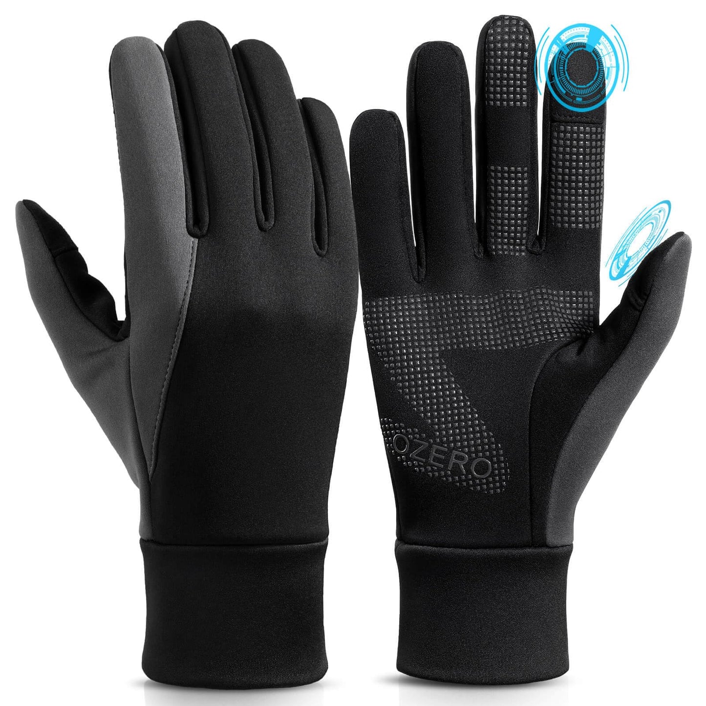 OZERO Winter Running Gloves Touchscreen for Men Women, Thermal Warm Windproof Water Resistant Anti Slip Glove for Cycling Ski Biking Driving Hiking Gloves for Men's Women's - Black (M)