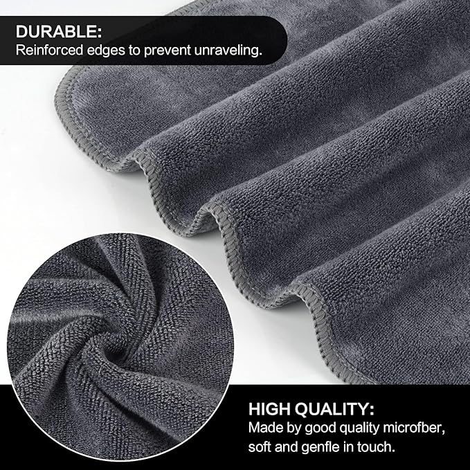 SINLAND Microfiber Facial Cloths Fast Drying Washcloth 12inch x 12inch Grey 6