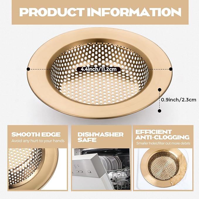Retisee 2 Pcs Sink Strainer Stainless Steel Kitchen Sink Drain Strainer Basket