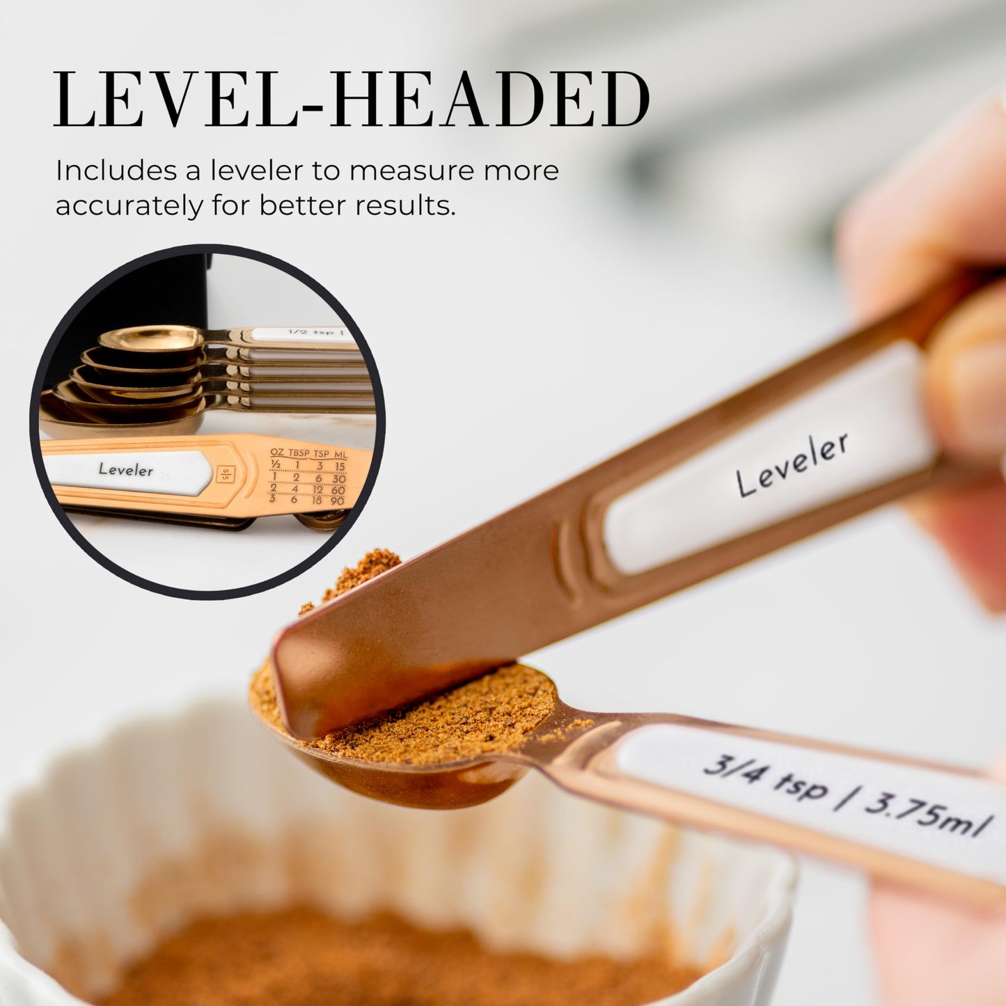 Copper Measuring Spoons Set with Leveler – 8-Piece Double-Sided Nesting Magnetic Measuring Spoons, Stackable & Spice Jar Friendly – Stylish Copper Kitchen Accessories and Decor for Baking and Cooking