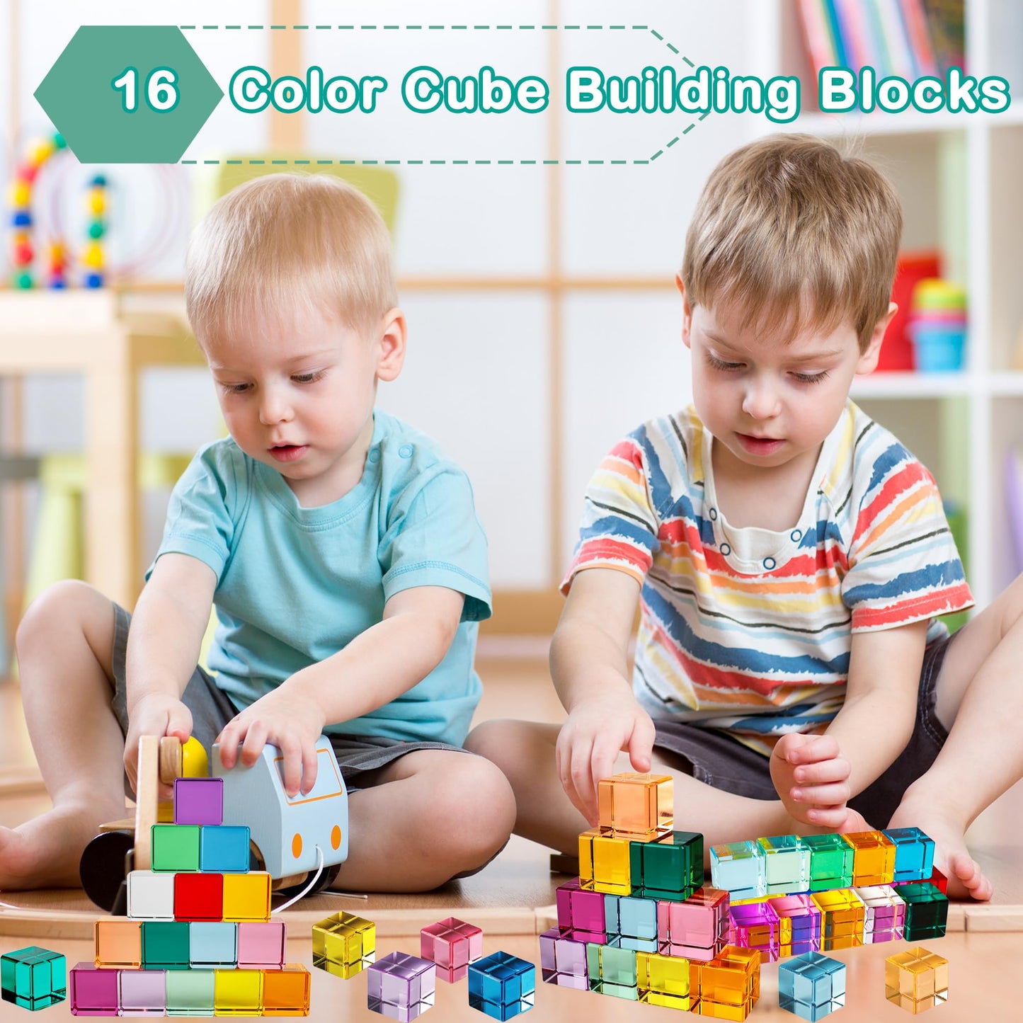 Medanera 24 Pcs Rainbow Blocks Cubes Acrylic Crystal Stacking Gem Cubes Toys Building Blocks Light Shadow Educational Sensory Training for Students Learning Boys Girls Play