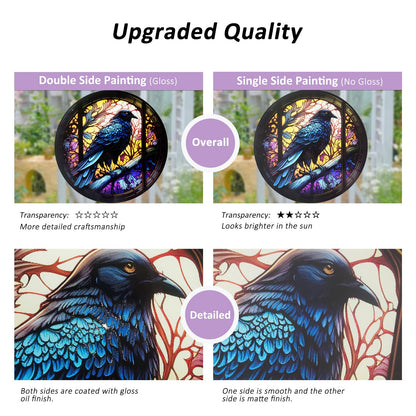 Gothic Raven Window Hanging - 12" Acrylic Suncatcher Alternative for Dark Decor, Witchy Aesthetic Indoor Ornament for Bedroom, Spooky for Women Men Bird Lovers(11.8"/30cm)