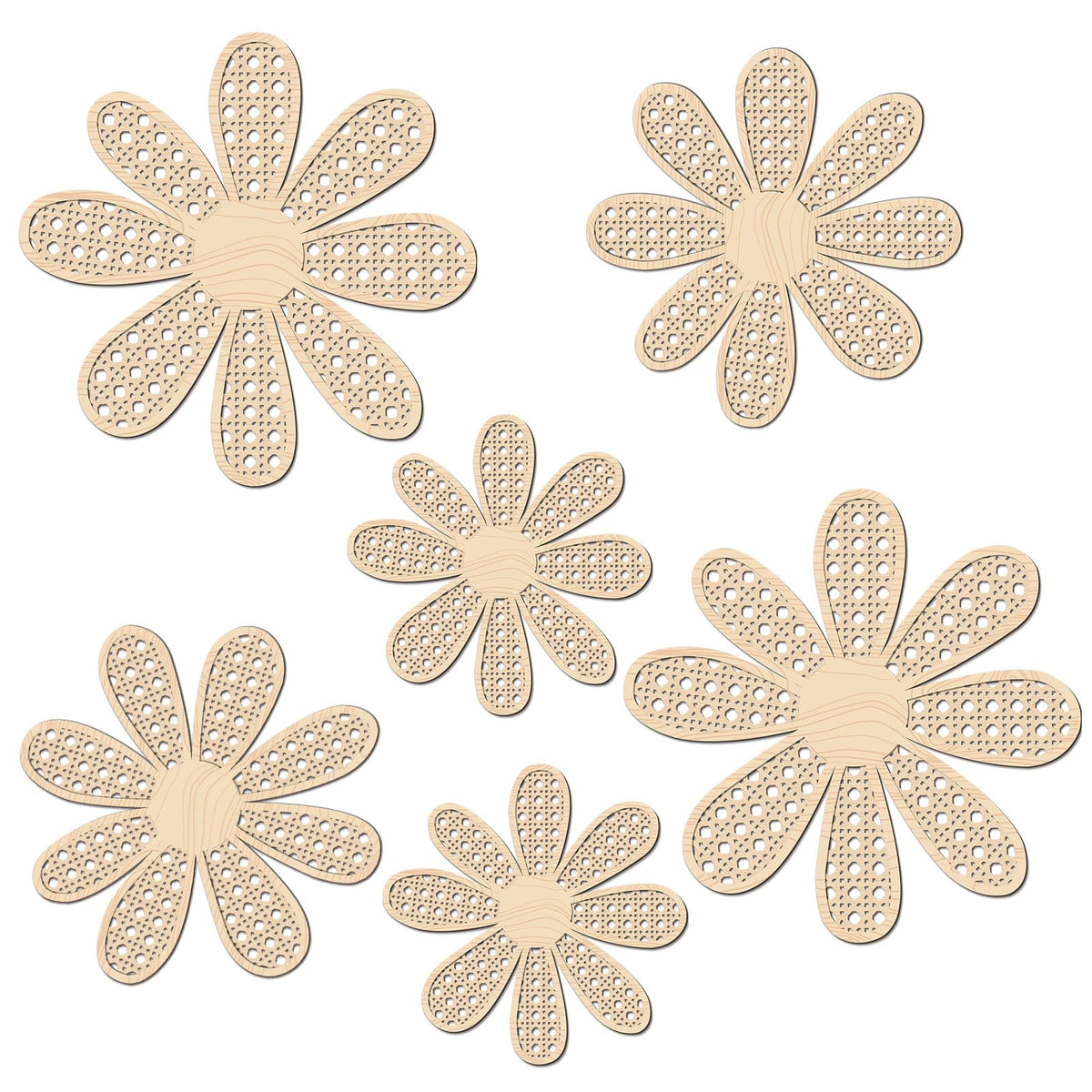 Thyle 6 Pcs Boho Daisy Wall Decor Natural Rattan Flower Wall Hanging Art Wooden Boho Art Nursery Decor Daisy Signs Flowers Farmhouse Hanging Decoration for Home Office Nursery