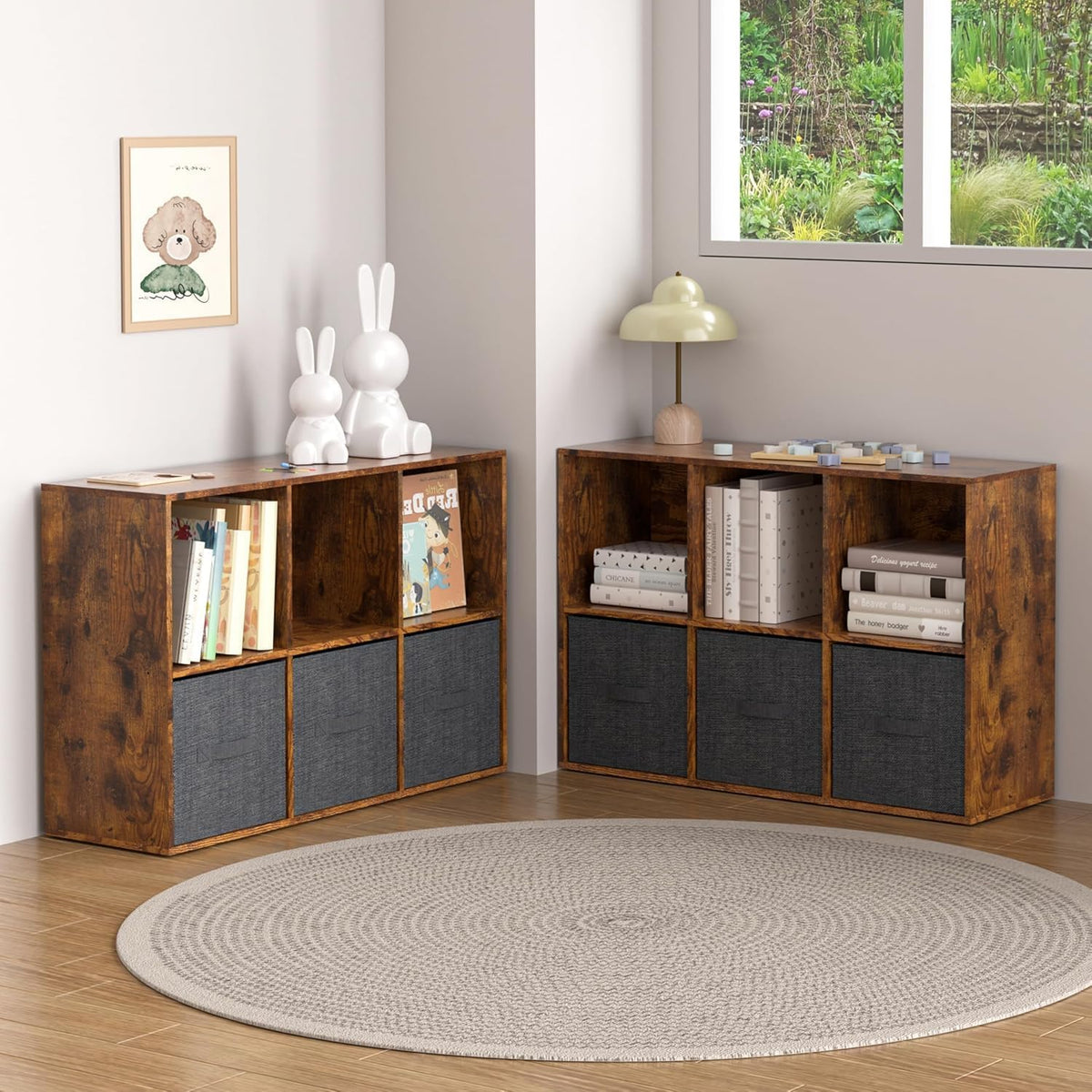 NewBeth Wooden 8 Cube Storage Organizer with Closed Back Panel,Brown Cube Shelf Cubby Storage Organizers with Compartments for Living,Bookshelf,Organizers Easy to Install (Retro Brown, 8 Cube)