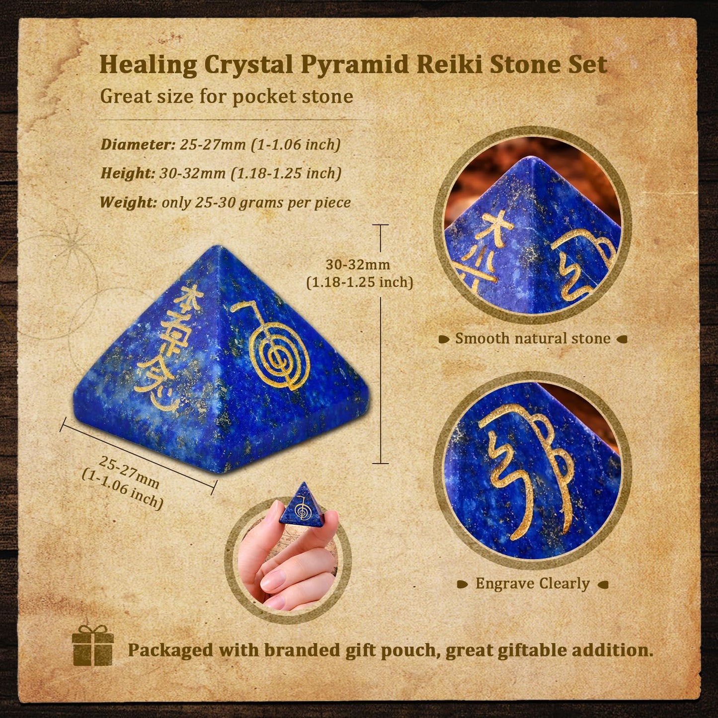mookaitedecor Rose Quartz Crystal Pyramid Stone with Engraved Chakra Symbol, Healing Crystals Energy Generator for Reiki Meditation Divination Decoration