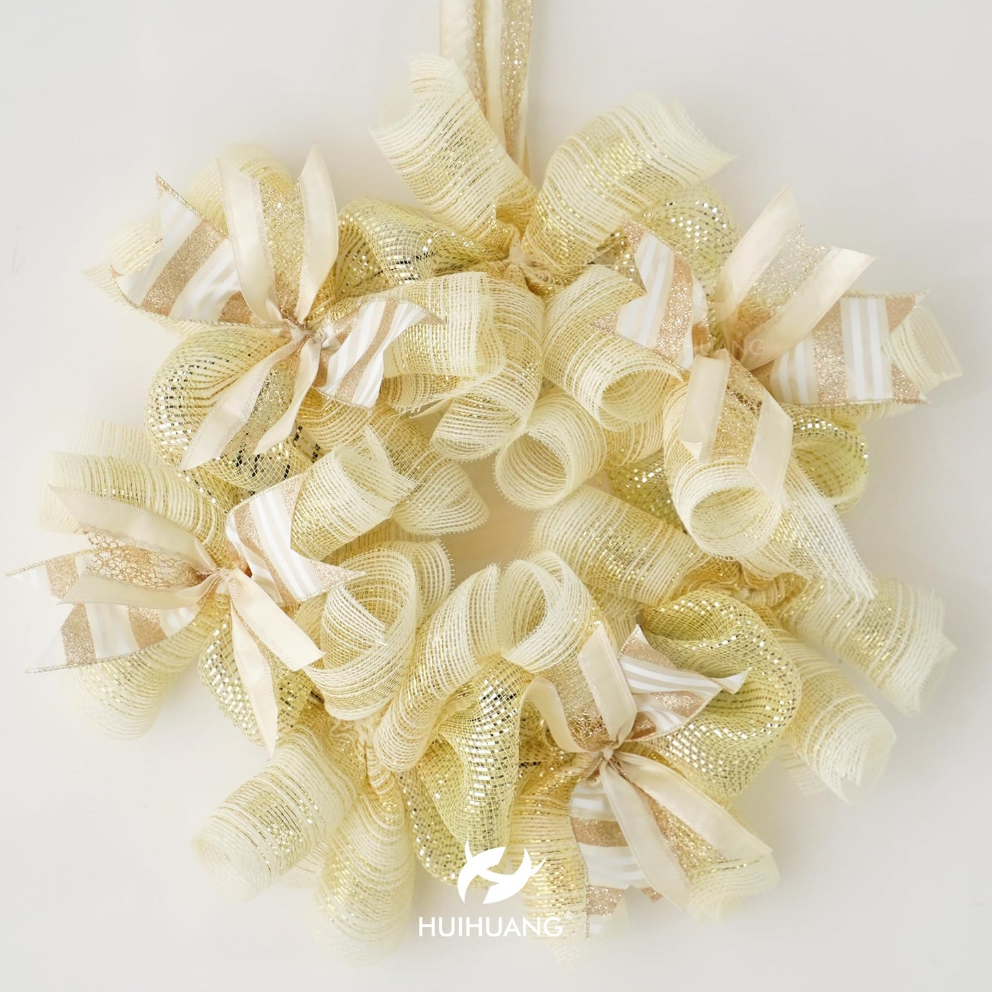 HUIHUANG Champagne Gold Christmas Ribbon Wired Champagne Glitter Christmas Tree Ribbons for X-mas Tree, Wreaths, Garlands, Home Decor, Wrapping (2.5" x 6 Rolls, 36 Yds Total)