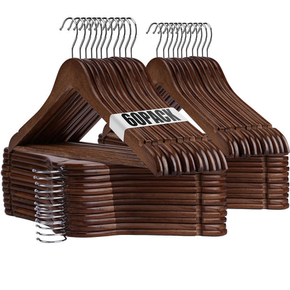 Uinicor Wooden Hangers - 60 Pack - Clothes Hanger for Daily Used,Heavy Duty Wood Hangers with Precisely Cut Notches,Coat Hanger for Closet, Clothes Hangers for Shirt Suit Dres（Walunt）