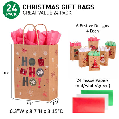 SUNCOLOR 24 Pack Small Christmas Gift Bags With Tissue Paper