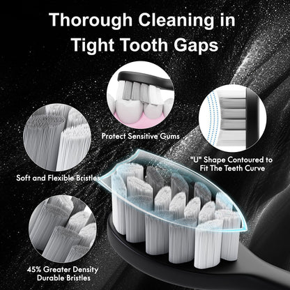 Sonic Electric Toothbrush for Adults and Kids, Comes with 10 Brush Heads & Travel Case, 5 Modes with 2 Minutes Built in Smart Timer, One Charge for 90 Days, 42,000 VPM Motor (Black)