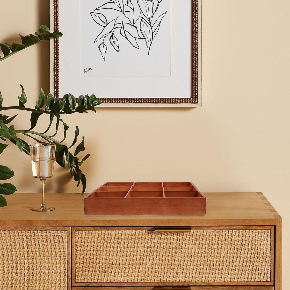 CLISPEED Wooden Multi-compartment Organizer Tray for Office Kitchen Storage and Small Parts Organizer, Brown Wood Material with Versatile Use for Cosmetics and Items on Tabletop or Room