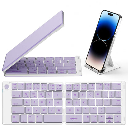 Samsers Foldable Bluetooth Keyboard - Portable Wireless Keyboard with Stand Holder, Rechargeable Full Size Ultra Slim Folding, Compatible iOS Android Windows Smartphone Tablet and Laptop - Black
