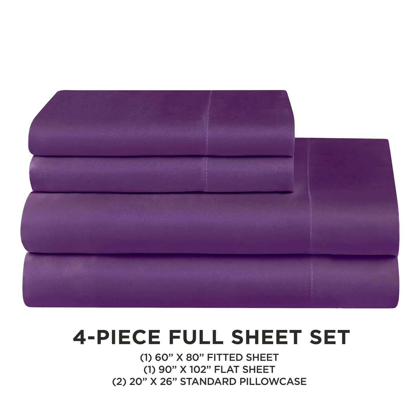 Juicy Couture Full Size Satin Bed Sheet Set, Deep Pocket Silky Full Sheet Set with 1 Fitted Sheet, 1 Flat Sheet and 2 Pillow Case, Wrinkle Resistant and Anti Pilling Bed Sheets - Purple