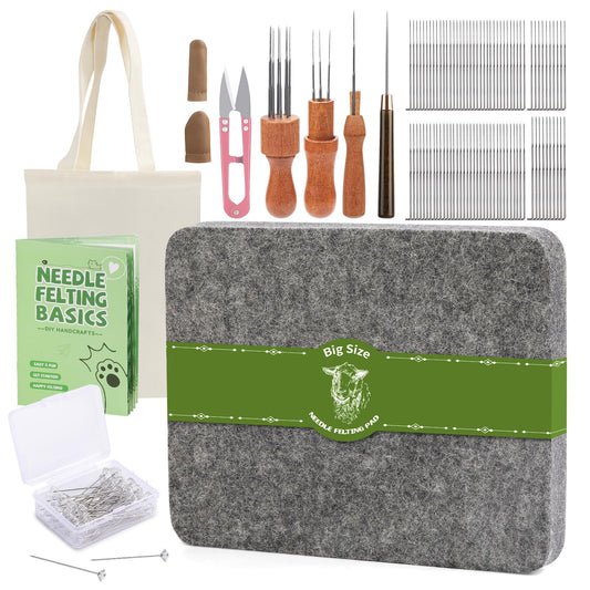 dipeer Needle Felting Tools, Felt Needle Kit 8×10 Inch Felting Pad, 90 Pcs Felting Needles, 3 Size Wooden Handle Holder, Felting Supplies with Storage Bag for Beginners DIY Crafts