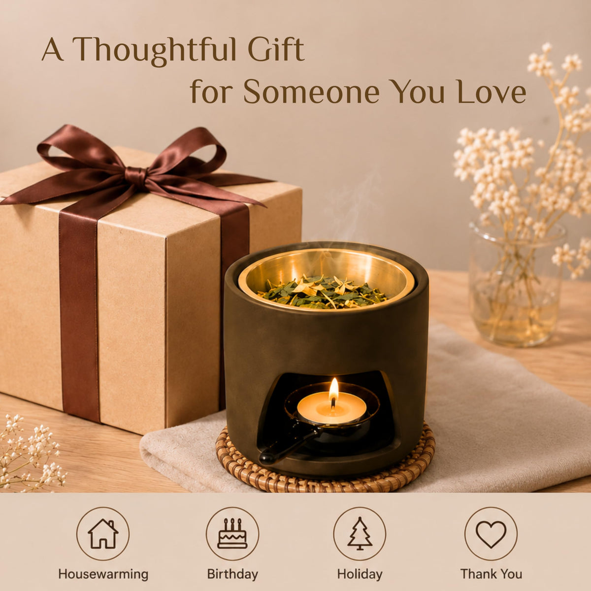 5 in 1 Incense Diffuser & Holder Set, Ceramic Aromatherapy Burner for Incense Sticks and Dried Herbs, Multi-Use Wax Warmer for Bedtime Calm, Yoga, Meditation, Home and Office