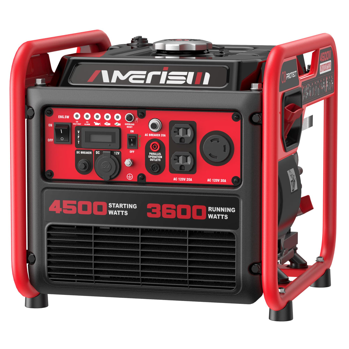 AMERISUN 4500W Inverter Generator, Gas Powered 223cc 4-Stroke Engine,CO Sensor & Parallel Ready, Quiet RV Generator with Eco Mode, 120V 30A RV Outlet for Home Backup, Camping & Outdoor Power