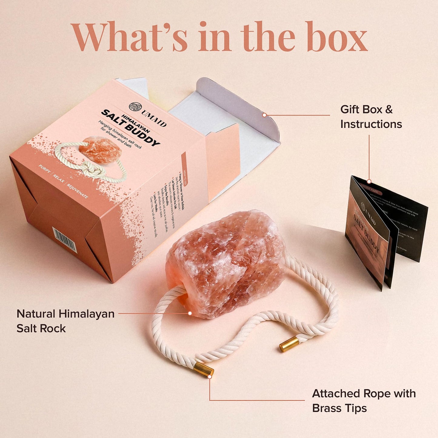 UMAID Himalayan Pink Salt Rock for Shower & Bath – Salt Buddy™ 4 lb Hanging Mineral Stone for Spa-Inspired Relaxation, Self-Care & Bath Soaks, Unique Wellness & Home Spa Gifts for Men & Women