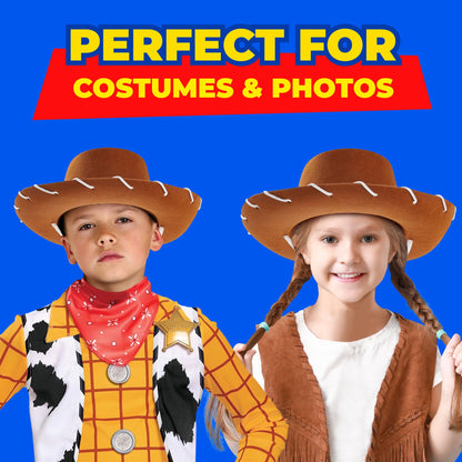 Brown Felt Kids Cowboy Hat - (pack Of 2) Western-themed Children's Cosplay Costume Accessory Prop For Party Favor Supplies, Toddler Cowboy Hat For Playing Dress-up Costume For Young Boys And Girls