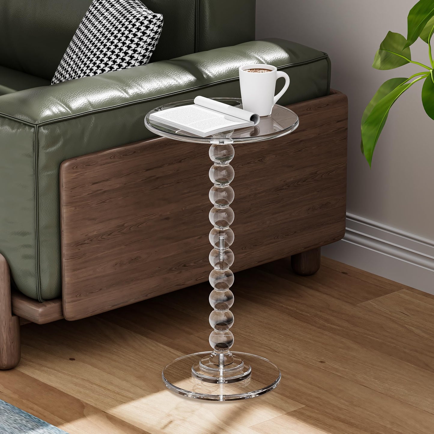 Dewrhiixe Acrylic Side Table, End Table Round Top with Solid Post for Living Room, Bedroom, Balcony, Easy Assembly (Clear) (Pedestal, Clear)