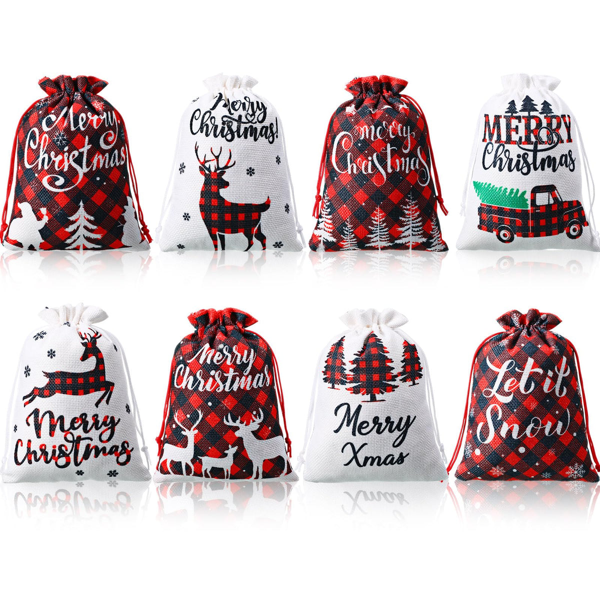 Shappy 16 Pcs Christmas Burlap Bags with Drawstrings, 6 x 8in Small Christmas Gift Bags Baskets for Xmas Presents Holiday Party Favors Supplies, Mini Linen Treats Candy Sacks(Buffalo Plaid)