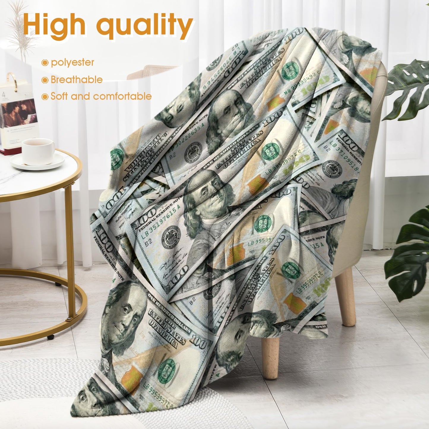 Hohoto USA Dollar Throw Blanket for Men Women, 100 Dollars Theme Decoration Gifts for Home Bedroom Living Room Couch Sofa 50"x60"