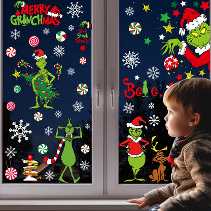 Christmas Window Clings Xmas Decor - 90 PCS Reusable Double Sided Static Window Stickers - Merry Christmas Gel Decals for Xmas Decorations Indoor Party Supplies