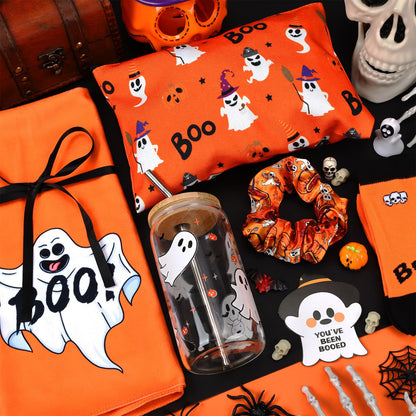 Zenoble Boo Basket Stuffers for Women, 6 Pcs Halloween Gifts Set Cute Boo Basket with Halloween Cup Socks Towel Bag for Teens Girls Mom Friend Sister Wife