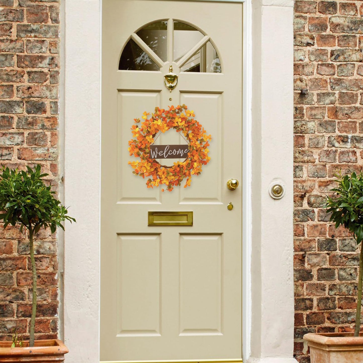 VioletEverGarden Fall Wreaths for Front Door 20 Inch Autumn Wreath Artificial Thanksgiving Wreath with Welcome Wooden Brand and Pumpkins for Indoor & Outdoor Farmhouse Harvest Celebration