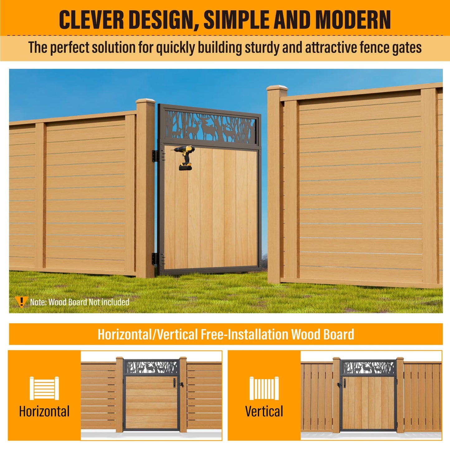 Bitals 4x5FT Fence Gate Frame Kit 201 Stainless Steel Anti-Sag Heavy Duty Garden Gate Reinforcement Hardware, Left/Right Mount (No Panels Included)(46.78"W x 59.0"H)
