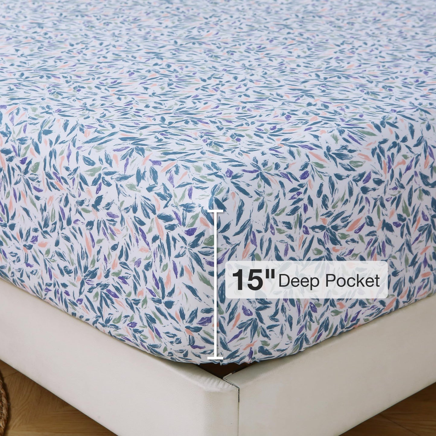 Viviland Floral Twin Sheet Set - 3 Piece Vintage Deep Green Flower Patterned Bed Sheets - Soft, Breathable Microfiber Sheets with Deep Pocket, Non-Slip Fitted Sheets & Pillowcases