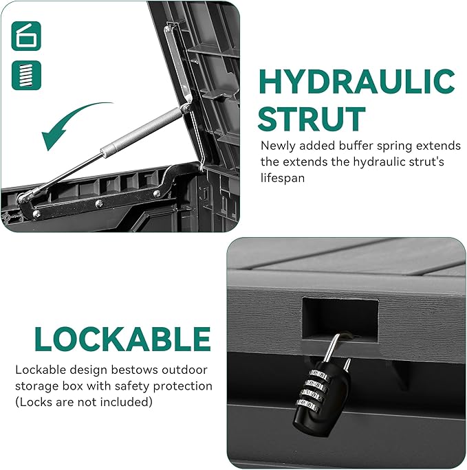 YITAHOME 100 Gallon Resin Deck Box, Weather Resistant Outdoor Storage Box, Lockable Indoor Outdoor Storage for Supplies and Essentials, Dark Gray