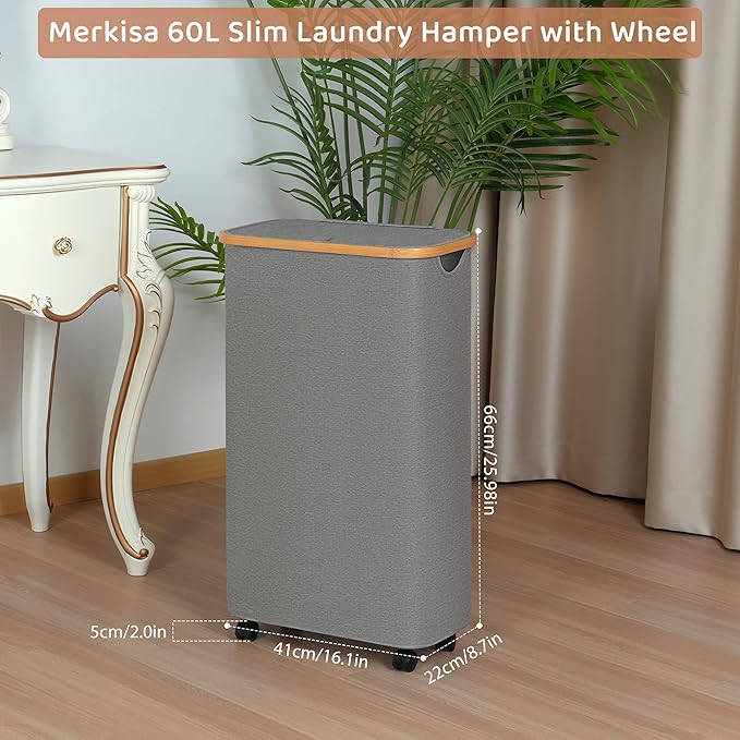 Slim Laundry Basket with Wheels, Narrow Hampers
