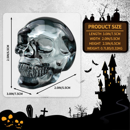 QIANCHANG Black Plating Glass Skull Figurines, Skeleton Heads Model for Day of The Dead/Halloween, Gothic Decor Skull Gifts for Women