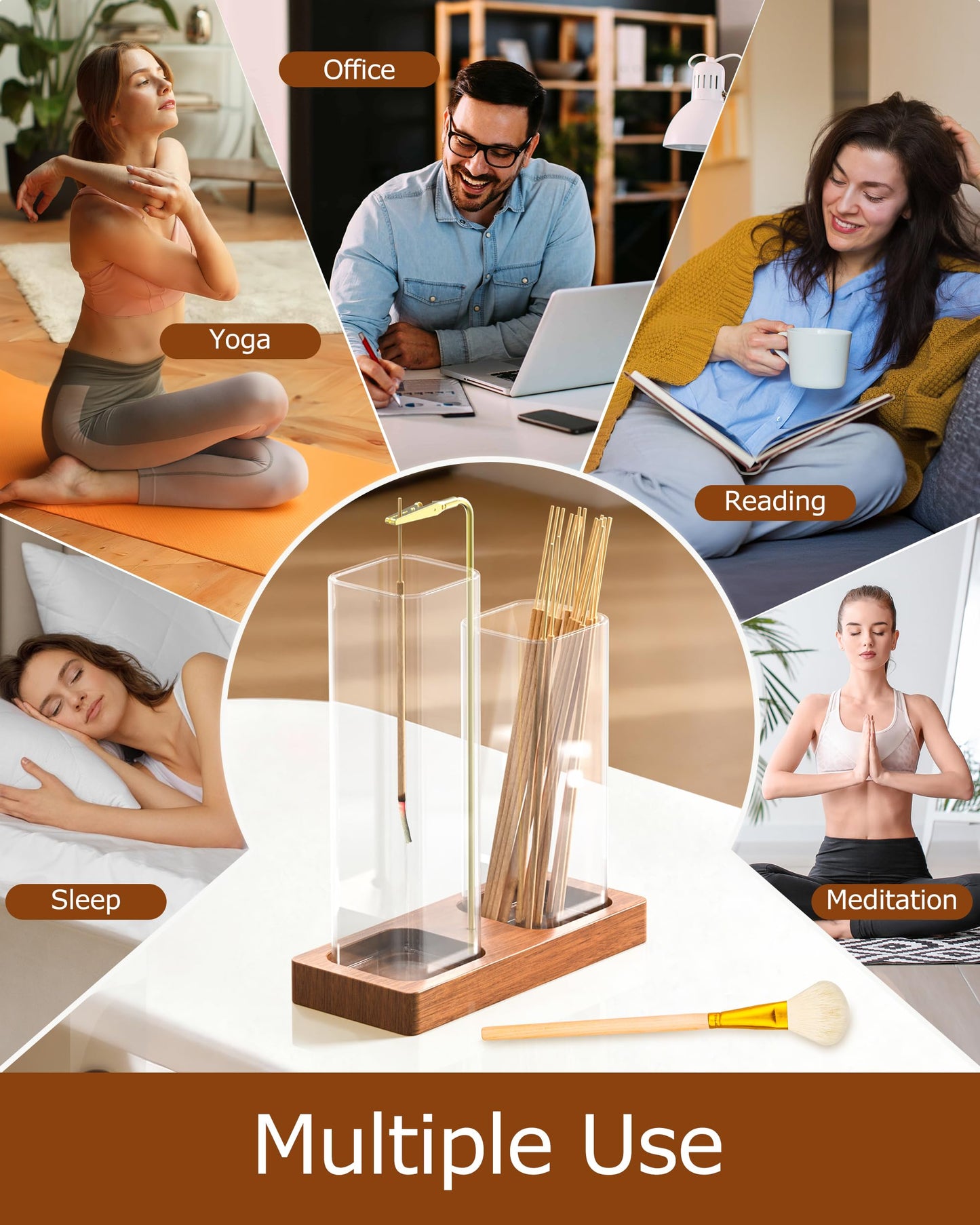 2 in 1 Incense Holder with 7.8" & 5.9" Glass Jars, Large Incense Holder for Sticks, Upside Down Incense Burner with Ash Catcher & Storage for Meditation Yoga Spa Home Decor - 20 Incense Sticks & Brush