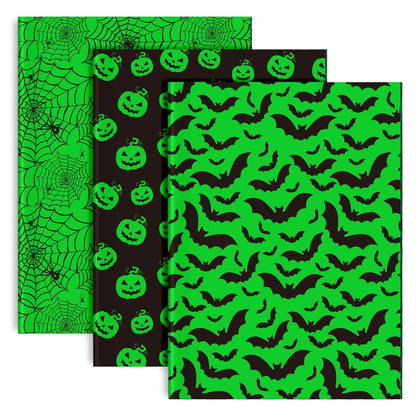 Whaline 90 Sheet Halloween Black Green Tissue Paper Pumpkin Cobweb Bat Wrap Tissue Paper 13.8 x 19.7 Inch Scary Black Green Decorative Gift Wrapping Paper for Halloween Party Craft Gift Packing