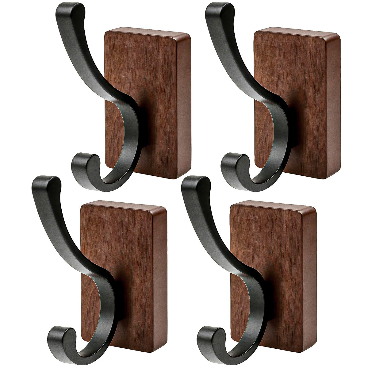 MIWSDCX Wooden Wall Coat Hooks, 4 Pack Coats, Towels, Keys Country-Style Heavy-Duty Towel Hook,Wall-Mounted Hooks, Hooks Suitable for Bedroom, Entrance, Bathroom, Doorway，Hooks Wall Mounted